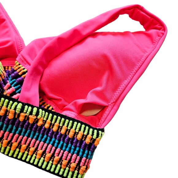 Peixoto Womens Charlie Textured Hot Neon Pink Tribal Swim Top Size Medium NWT - Picture 5 of 11